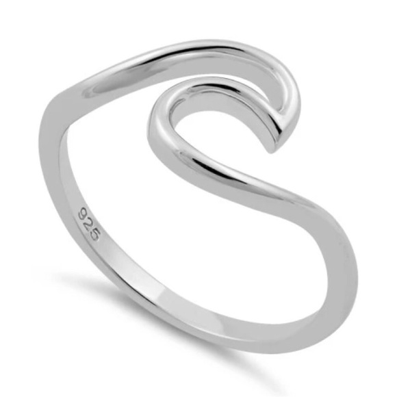 925 STERLING SILVER Ocean Wave High Polished Ring - Picture 10 of 13